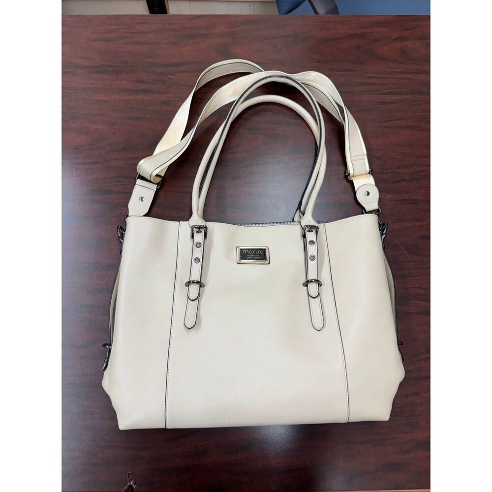 Mosiso PU Leather Beige Laptop Bag with Handles and Shoulder Strap